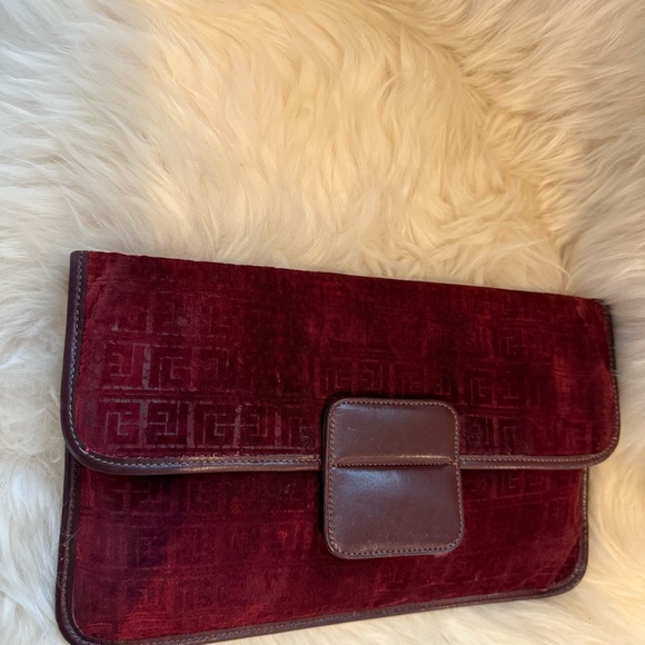 Pierre Balmain Vintage 1970s Burgundy Embossed Suede & Leather Monogram Clutch - Picture 3 of 14